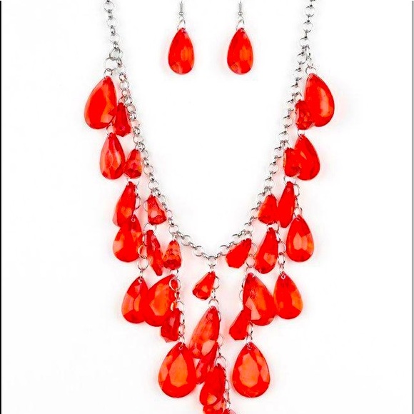 Red Orange Necklace + Earrings Set NWT - Picture 10 of 11
